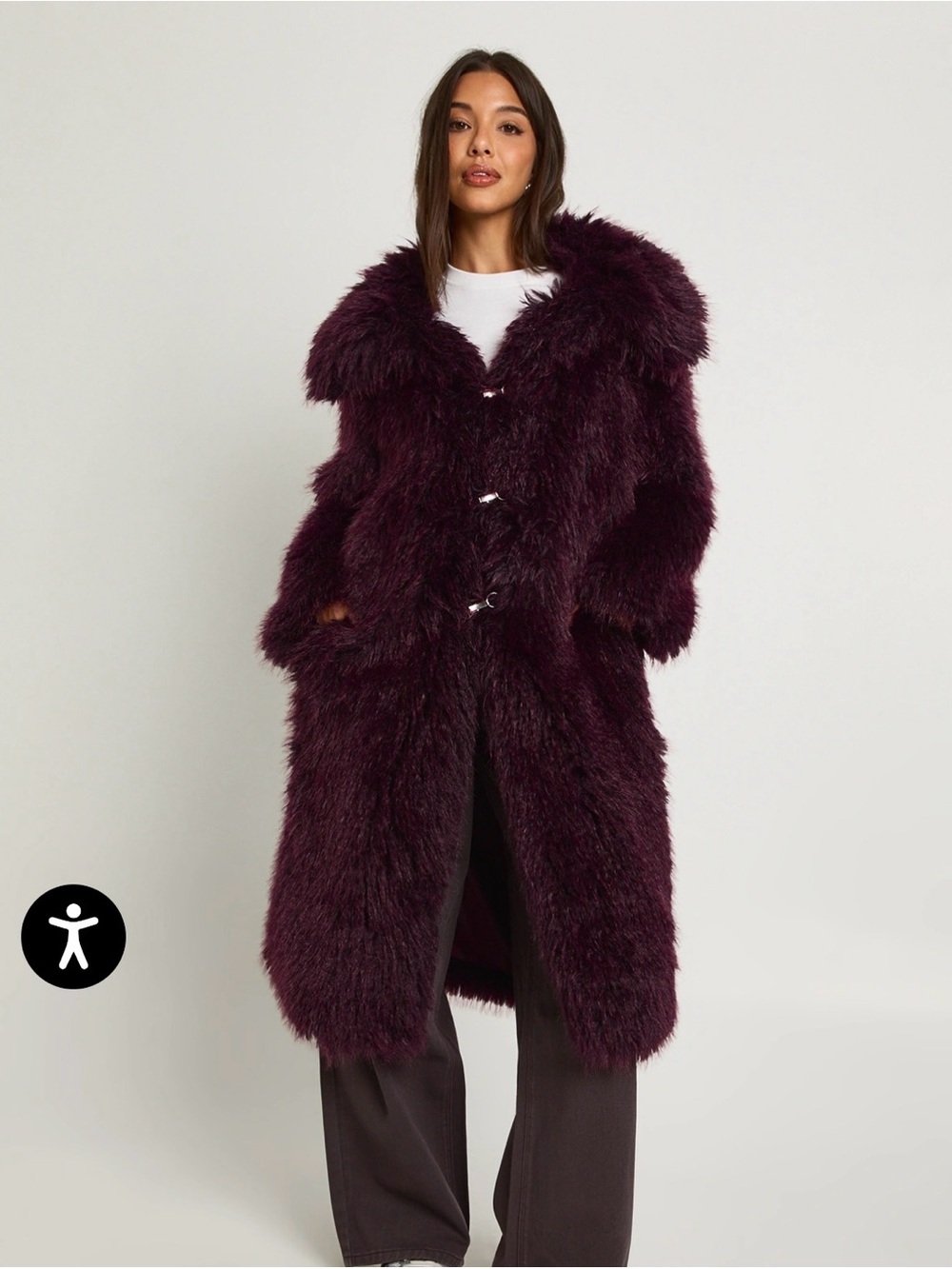Boohoo Plush Faux Fur Long Coat in Plum
